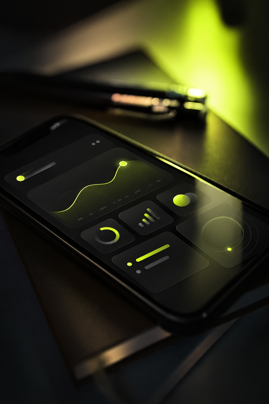 Interfaz móvil personalizada con iluminación verde Creatix